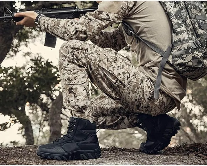 Men's Tactical Military Boots Lightweight Mid Ankle Hiking Boots Side Zip Trekking Outdoor Work Combat Boots