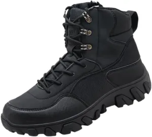 Men's Tactical Military Boots Lightweight Mid Ankle Hiking Boots Side Zip Trekking Outdoor Work Combat Boots