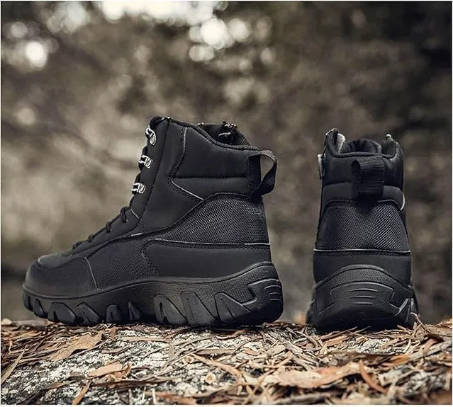 Men's Tactical Military Boots Lightweight Mid Ankle Hiking Boots Side Zip Trekking Outdoor Work Combat Boots