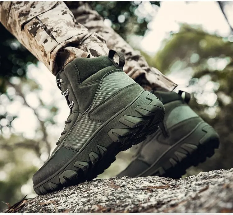 Men's Tactical Military Boots Lightweight Mid Ankle Hiking Boots Side Zip Trekking Outdoor Work Combat Boots