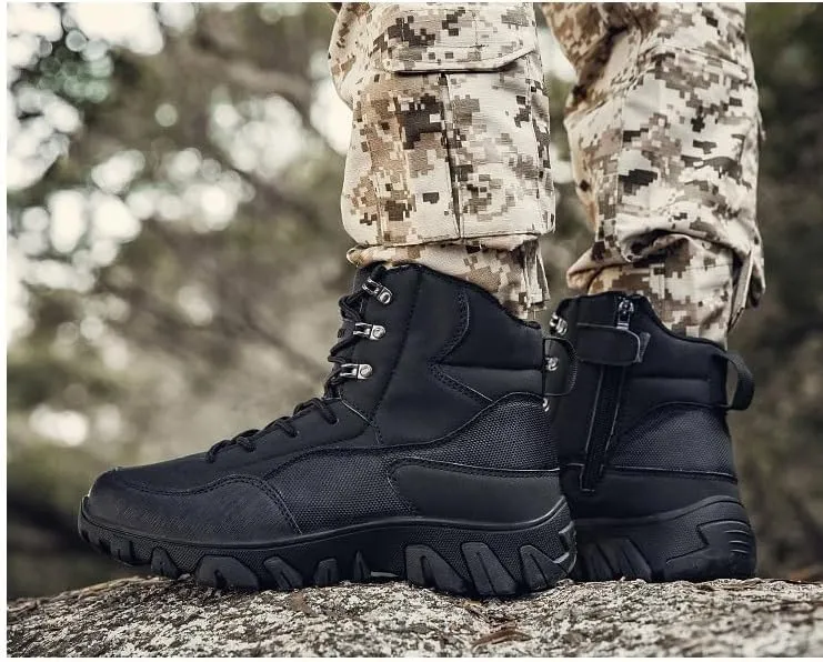 Men's Tactical Military Boots Lightweight Mid Ankle Hiking Boots Side Zip Trekking Outdoor Work Combat Boots