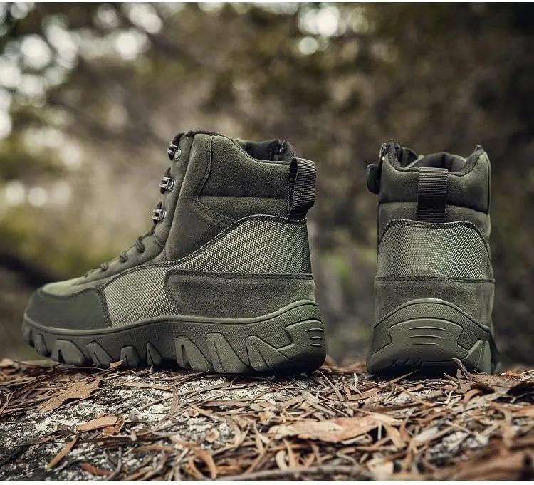 Men's Tactical Military Boots Lightweight Mid Ankle Hiking Boots Side Zip Trekking Outdoor Work Combat Boots