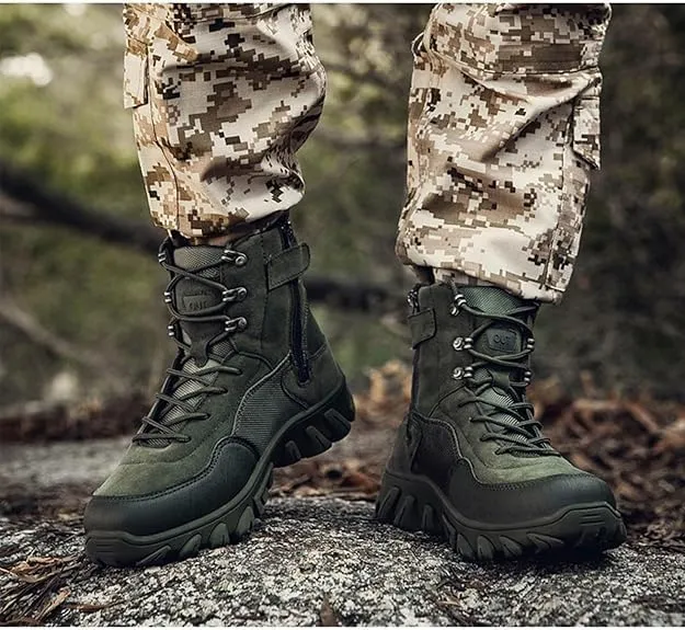 Men's Tactical Military Boots Lightweight Mid Ankle Hiking Boots Side Zip Trekking Outdoor Work Combat Boots