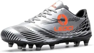 Men's Women's Firm Ground Soccer Cleats Outdoor/Indoor Boys Girls Professional Futsal Football Training Sneakers (6 Boys/Girls/Women, Silver)