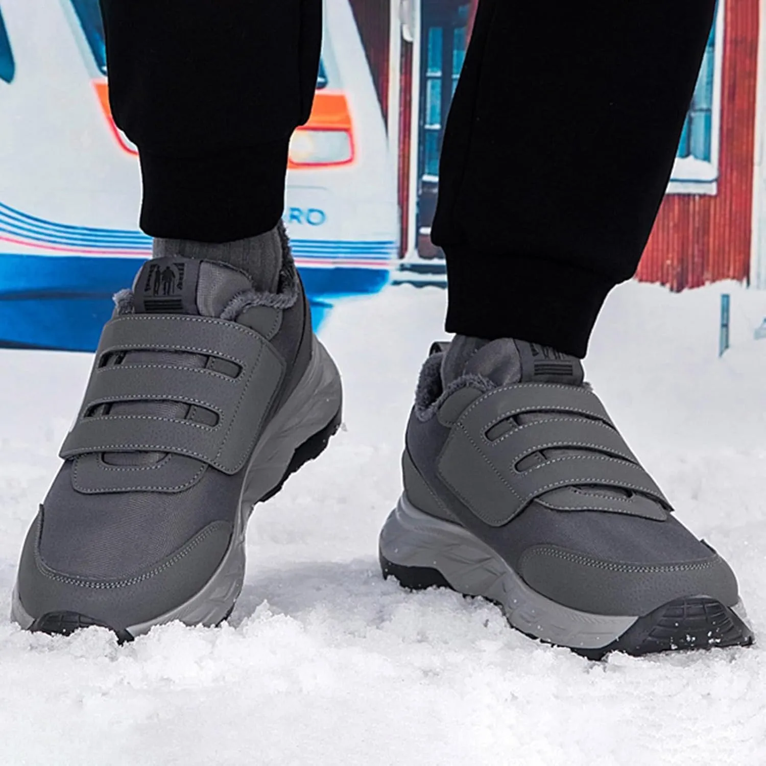 Men's Work Boots Waterproof Hiking Sneakers Fur Lined Ankle Boot Women Safety Shoes Non-Slip Slip On Platform Shoes Lightweight Comfortable Hike Grounded Footwear