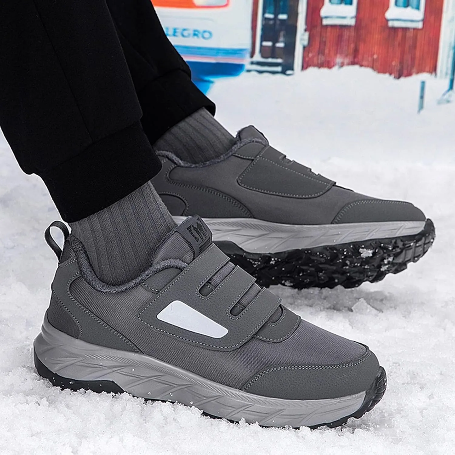 Men's Work Boots Waterproof Hiking Sneakers Fur Lined Ankle Boot Women Safety Shoes Non-Slip Slip On Platform Shoes Lightweight Comfortable Hike Grounded Footwear