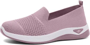 Mmoneyake Women's Woven Orthopedic Breathable Soft Shoes Diabetic Foam Walking Shoes Mesh Knitted Woven Low Top Walking Shoe Slip-On Indoor Outdoor Casual Sneakers