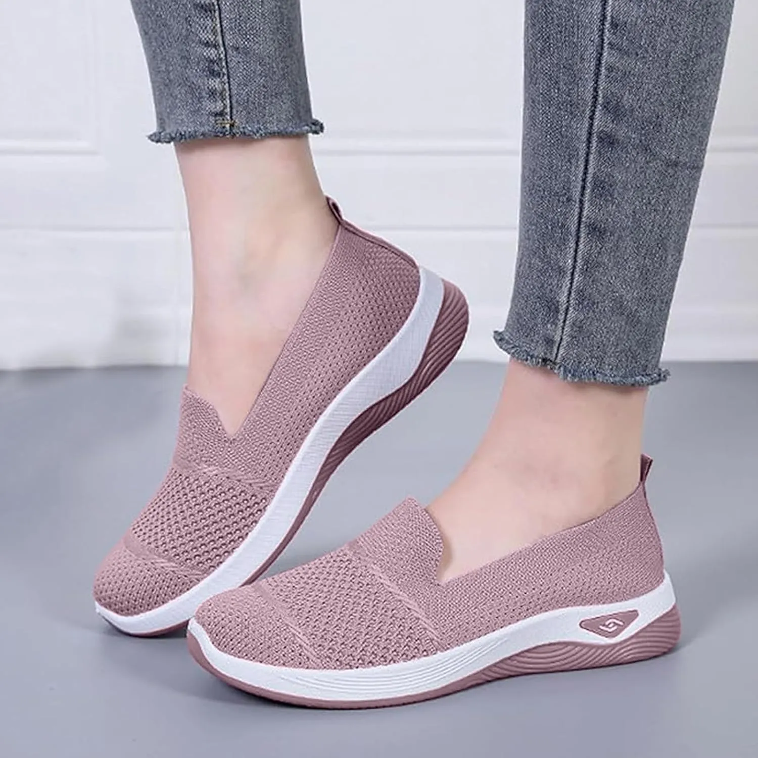 Mmoneyake Women's Woven Orthopedic Breathable Soft Shoes Diabetic Foam Walking Shoes Mesh Knitted Woven Low Top Walking Shoe Slip-On Indoor Outdoor Casual Sneakers