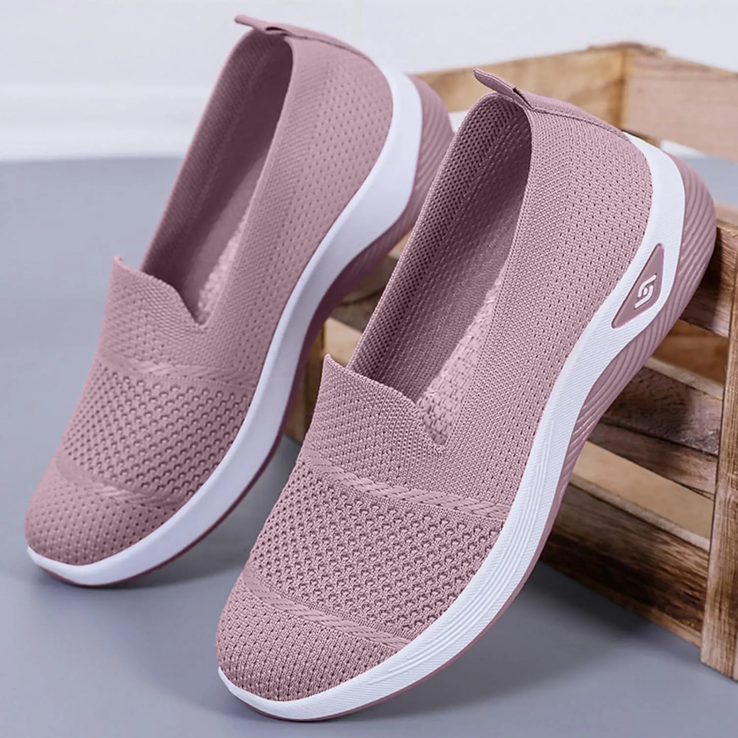 Mmoneyake Women's Woven Orthopedic Breathable Soft Shoes Diabetic Foam Walking Shoes Mesh Knitted Woven Low Top Walking Shoe Slip-On Indoor Outdoor Casual Sneakers
