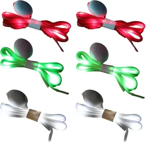 Novelty Place 3 Pairs LED Light Up Shoelaces with 3 Modes, Flashing Shoe Laces for Night Party, Dancing, Running & DIY (Green, Red & White)
