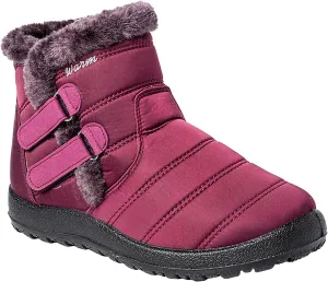 oiangi Womens Snow Boots Fashion Round Toe Keep Warm Ankle Shoes Plus Velvet Hook & Loop Flat Booties Winter Comfortable Casual Outdoor Ladies Shoes