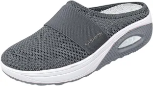 Orthopedic Walking Shoes Mules for Women 2025 Casual Mesh Summer Slip-On Breathable Slippers Closed Toe Diabetic Air-Cushion Slip-On Slides with Arch-Support