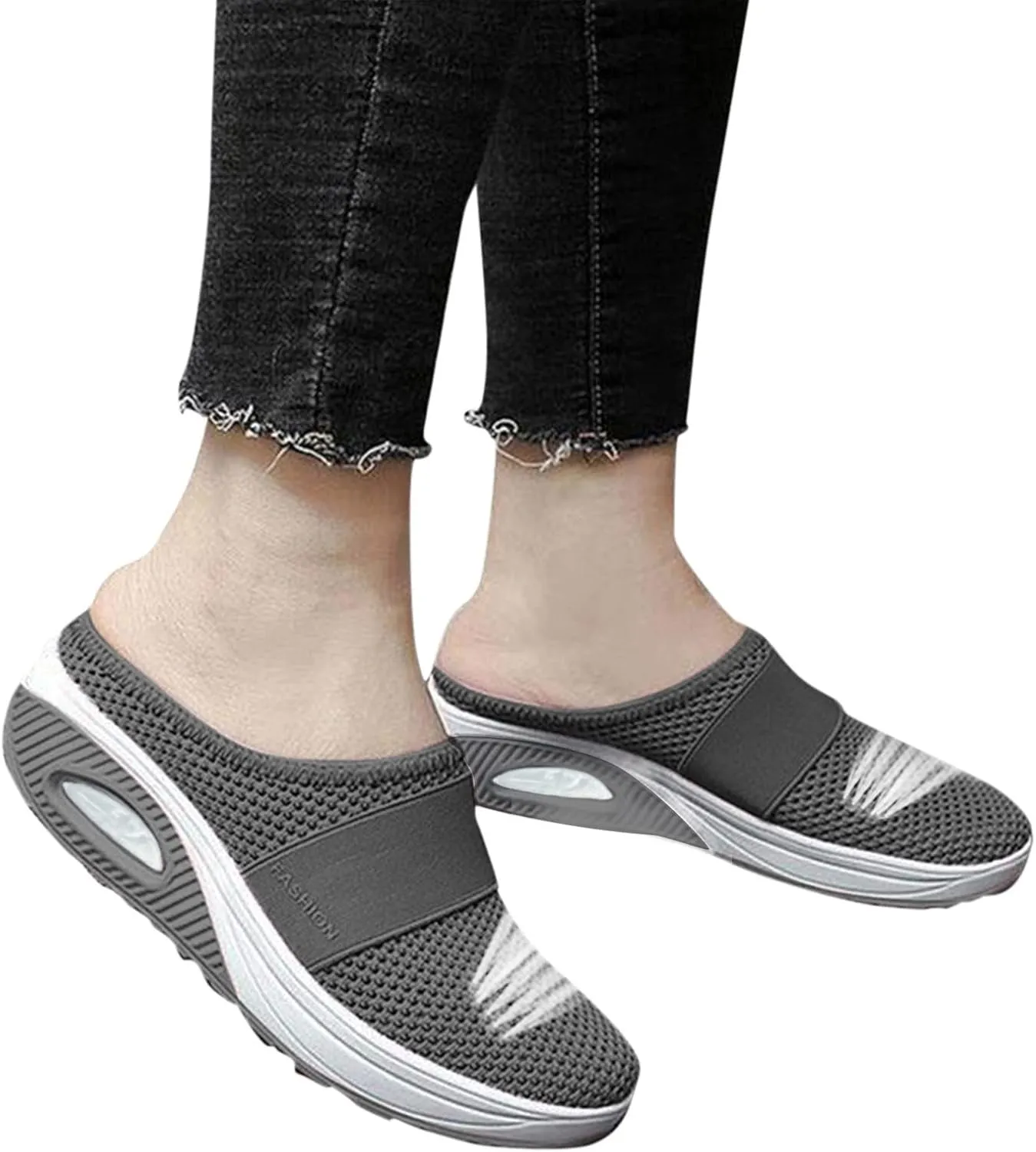 Orthopedic Walking Shoes Mules for Women 2025 Casual Mesh Summer Slip-On Breathable Slippers Closed Toe Diabetic Air-Cushion Slip-On Slides with Arch-Support