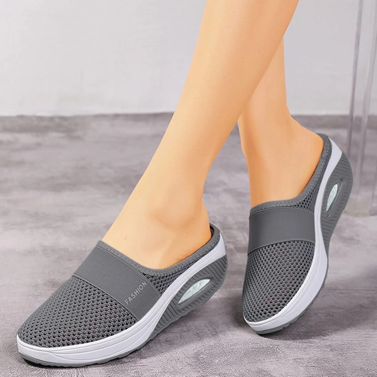 Orthopedic Walking Shoes Mules for Women 2025 Casual Mesh Summer Slip-On Breathable Slippers Closed Toe Diabetic Air-Cushion Slip-On Slides with Arch-Support