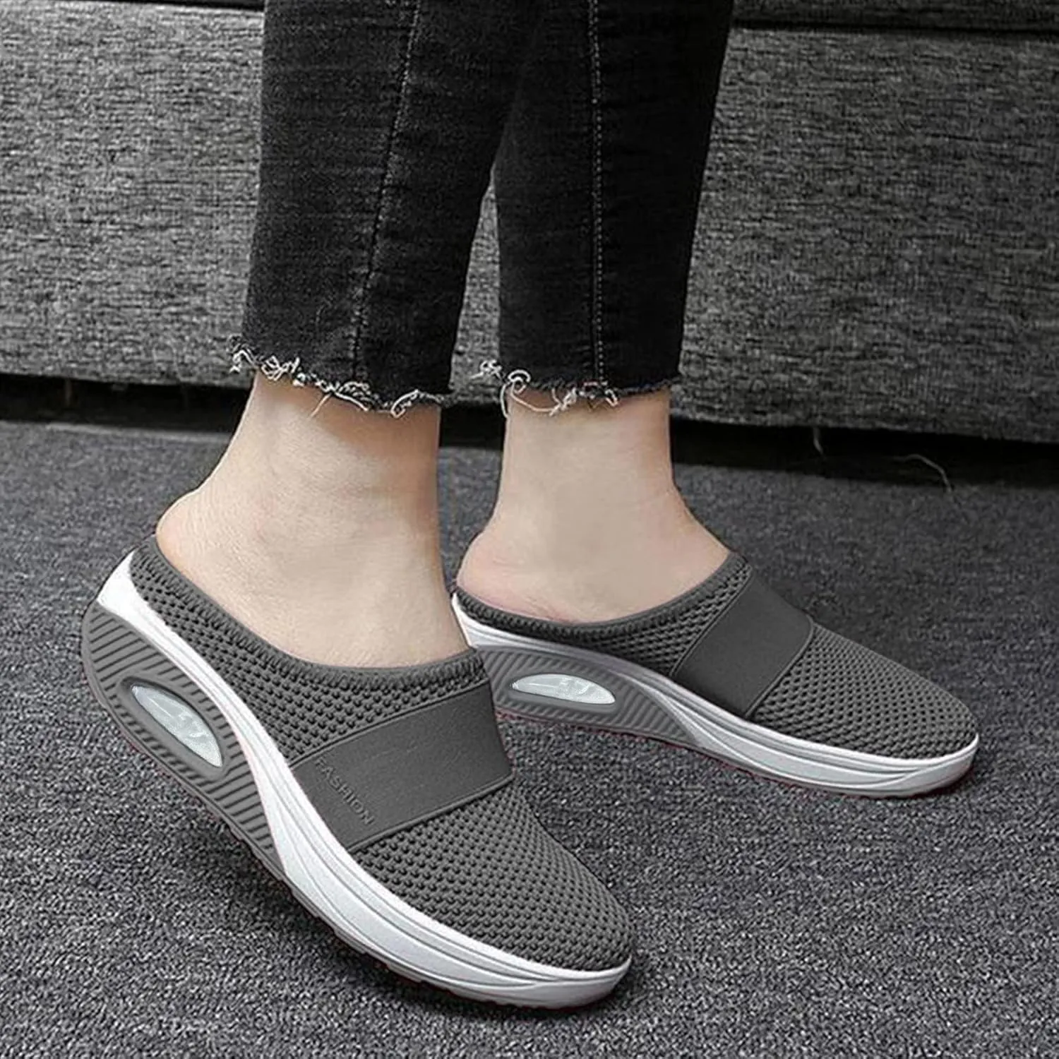 Orthopedic Walking Shoes Mules for Women 2025 Casual Mesh Summer Slip-On Breathable Slippers Closed Toe Diabetic Air-Cushion Slip-On Slides with Arch-Support
