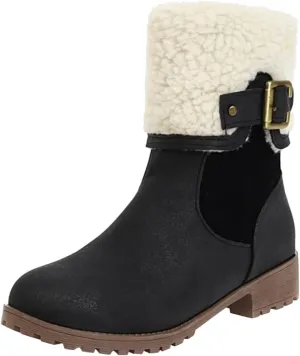 peqiut Womens Snow Boots Winter Snow Shoes Side Zipper Thick Heel Ankle Boots Walking Leather Boots for Women Comfort