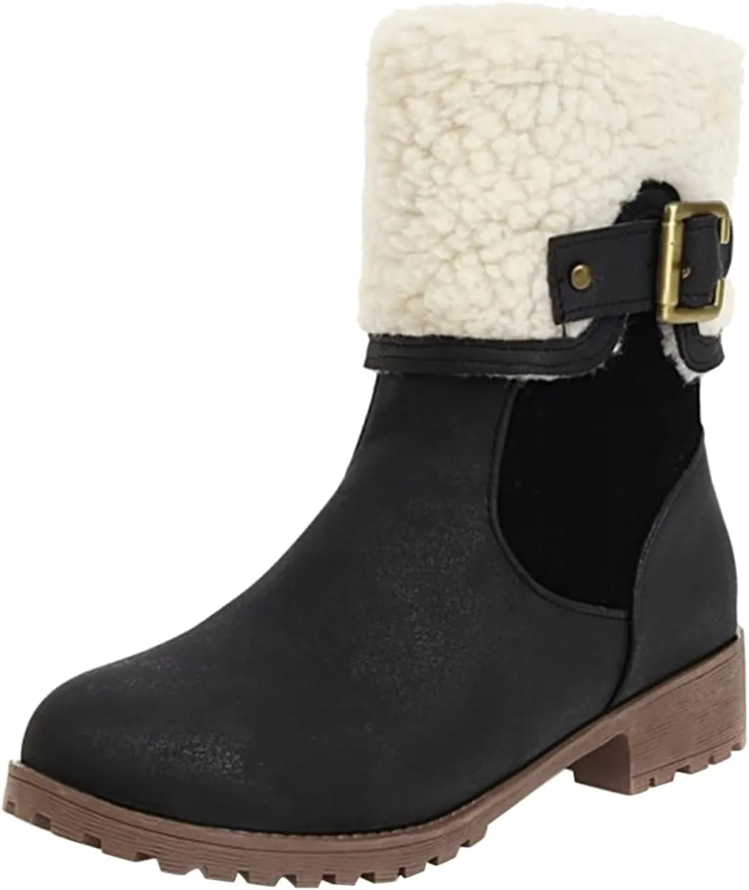 peqiut Womens Snow Boots Winter Snow Shoes Side Zipper Thick Heel Ankle Boots Walking Leather Boots for Women Comfort