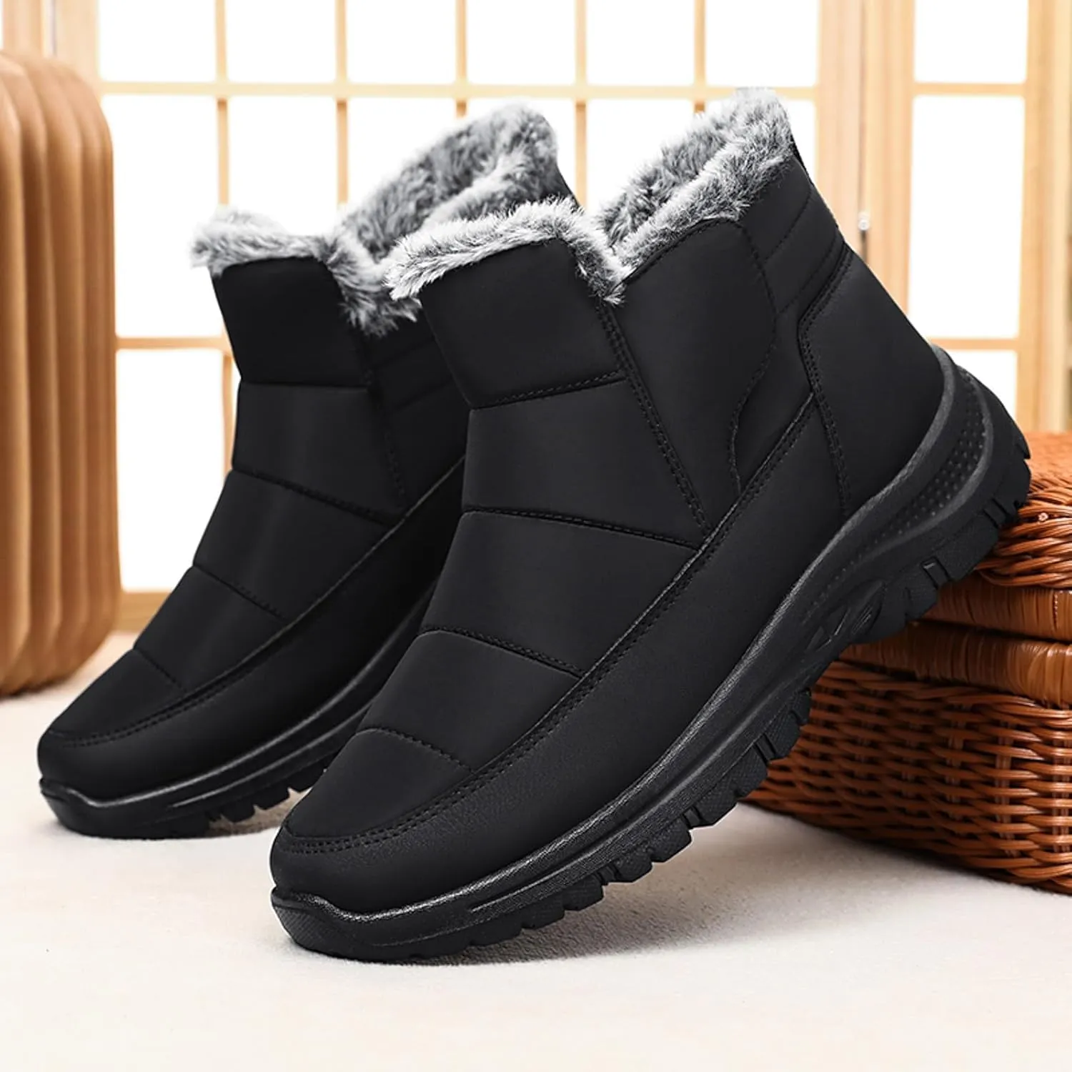 peqiut Womens Snow Boots Winter Snow Shoes Solid Color Fashion Warm Winter Ankle Boots Thickened Warm Outdoor Booties Comfort