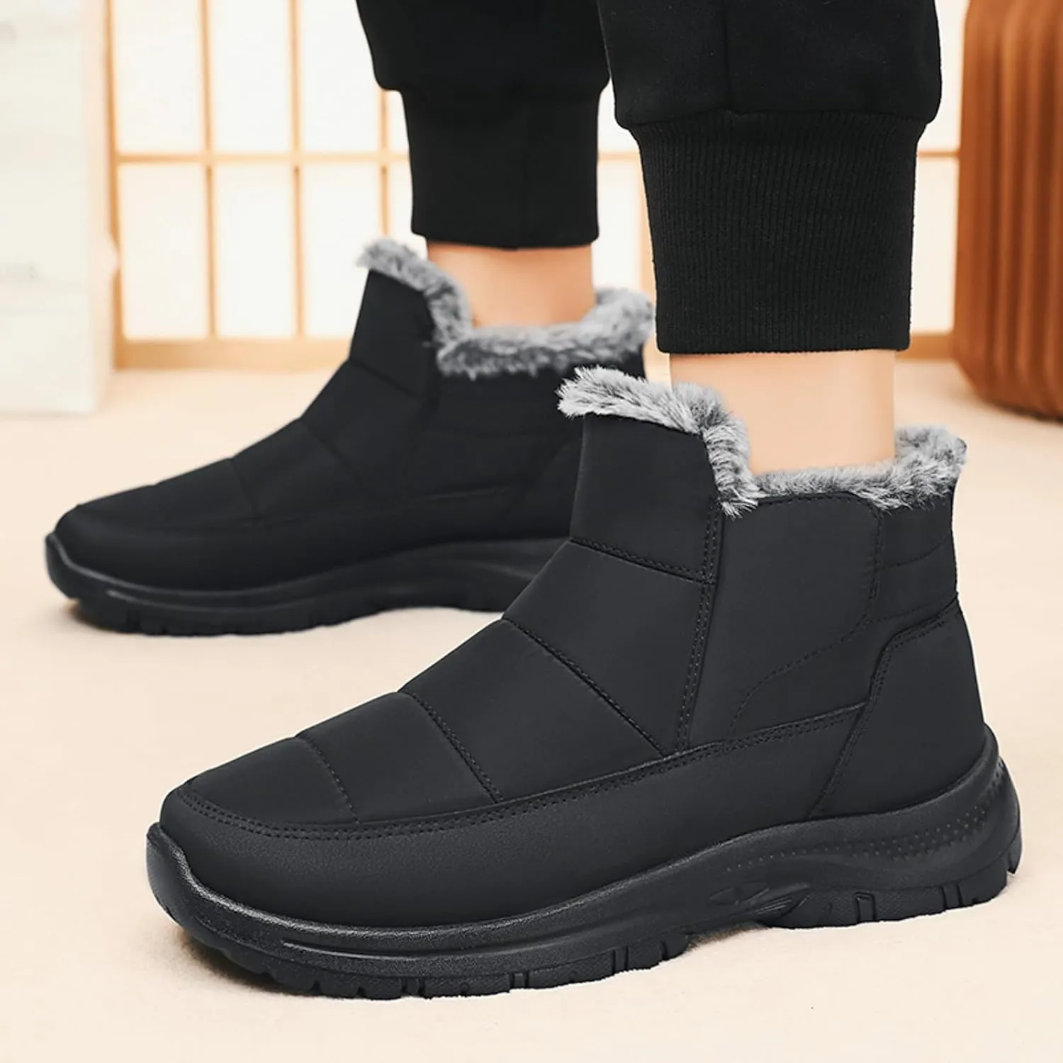 peqiut Womens Snow Boots Winter Snow Shoes Solid Color Fashion Warm Winter Ankle Boots Thickened Warm Outdoor Booties Comfort