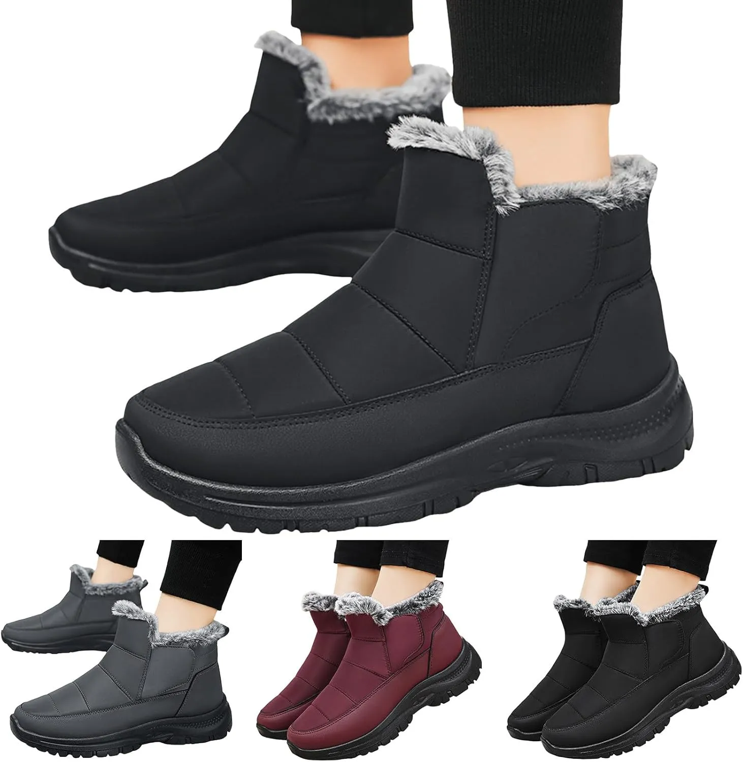 peqiut Womens Snow Boots Winter Snow Shoes Solid Color Fashion Warm Winter Ankle Boots Thickened Warm Outdoor Booties Comfort