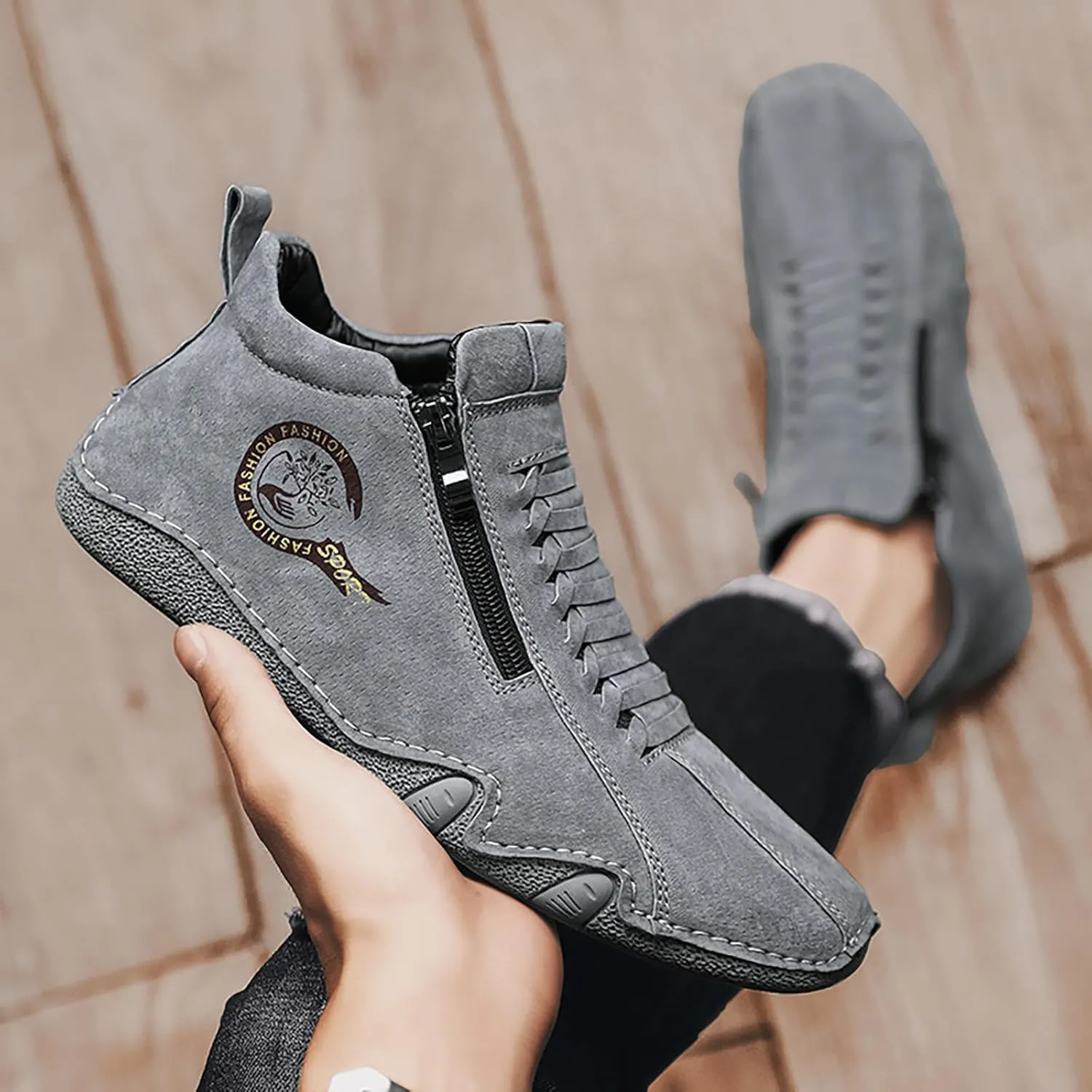 Slip on Walking Shoes for Men Casual Dressy PU Leather Memory Foam Breathable Lightweight Fashion Sneakers Non Slip Arch Support Cushioning Athletic Running Shoes