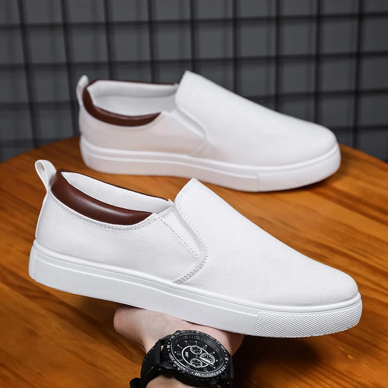 Slip on Walking Shoes for Men Comfy Knitted Memory Foam Breathable Lightweight Fashion Sneakers Non Slip Arch Support Cushioning Workout Tennis Shoes Wide Width