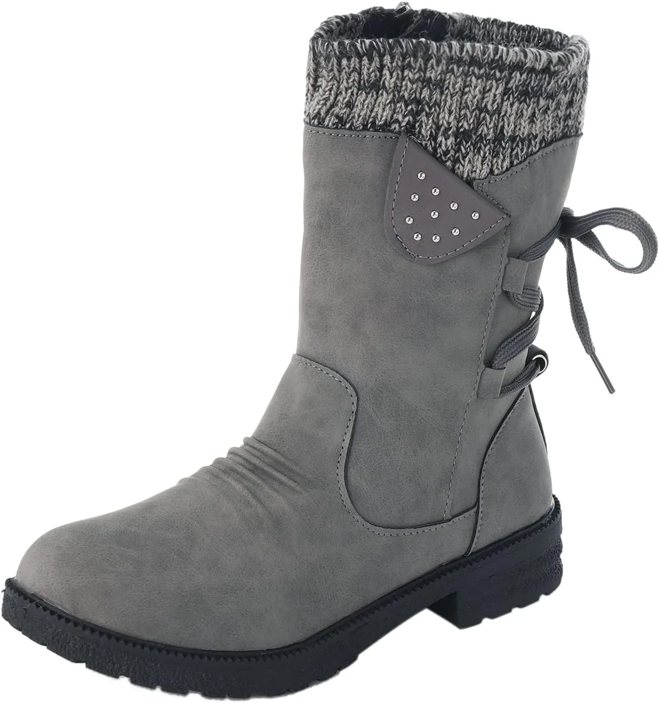 Snow Boots for Women Mid Calf Boots for Women Women Fashion Casual Vintage Retro Lace Up Thick Block Heels Shoes