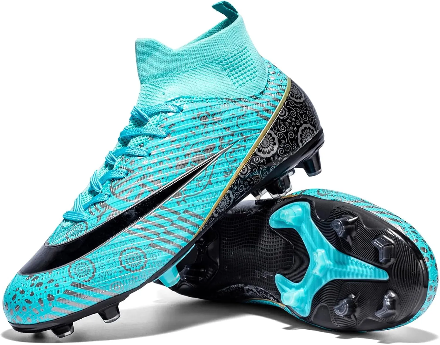 Soccer Shoes Kids Firm Ground Boys Soccer Cleats Youth Spike FG High-Top Football Boots Athletic Sport Training