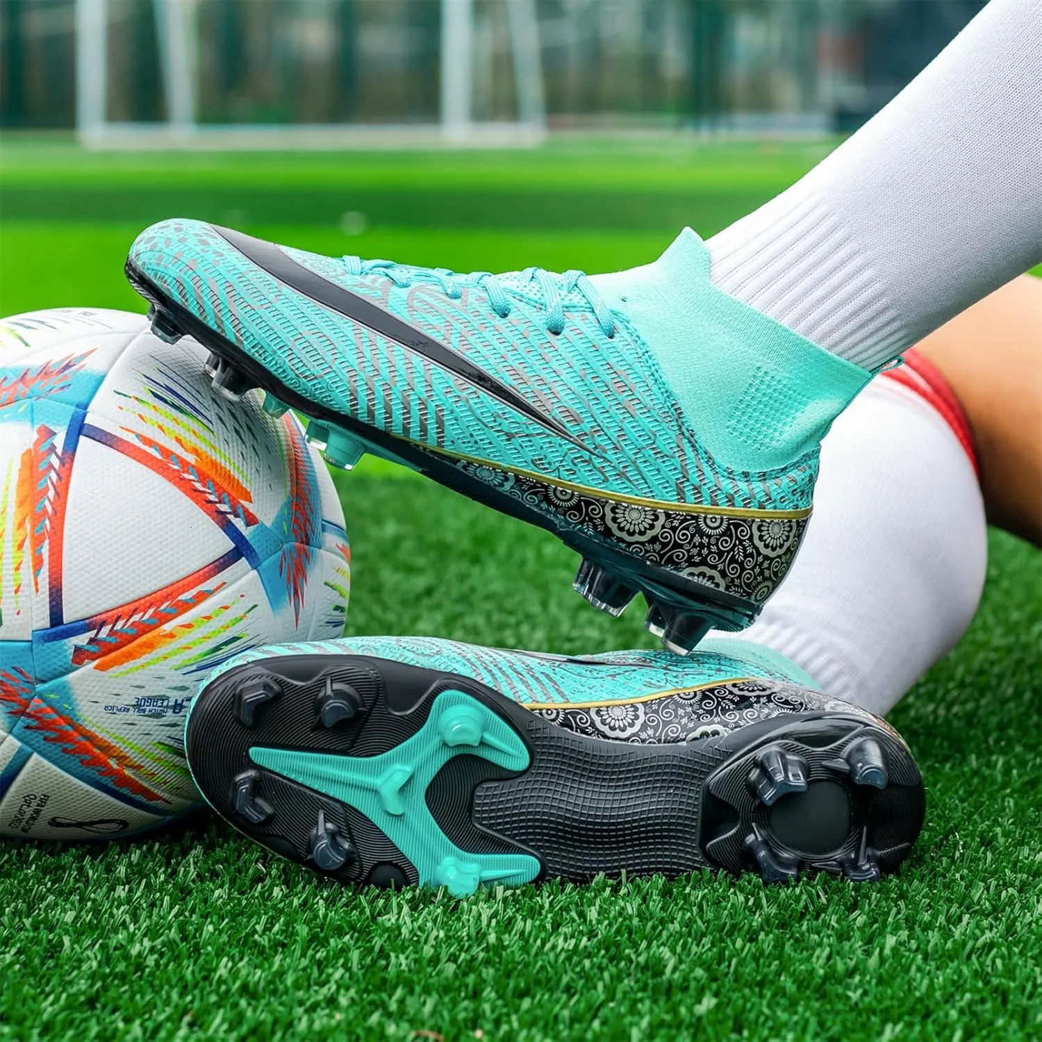 Soccer Shoes Kids Firm Ground Boys Soccer Cleats Youth Spike FG High-Top Football Boots Athletic Sport Training