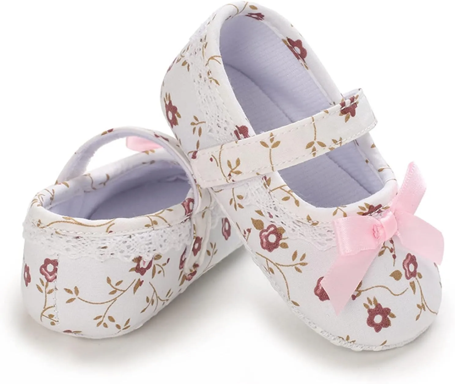 Spring and Summer Children Infant Toddler Shoes Girl Sports Shoes Flat Bottom Round Toe Light Flower Pattern Ribbon Bow Knot Comfortable 9t Shoes
