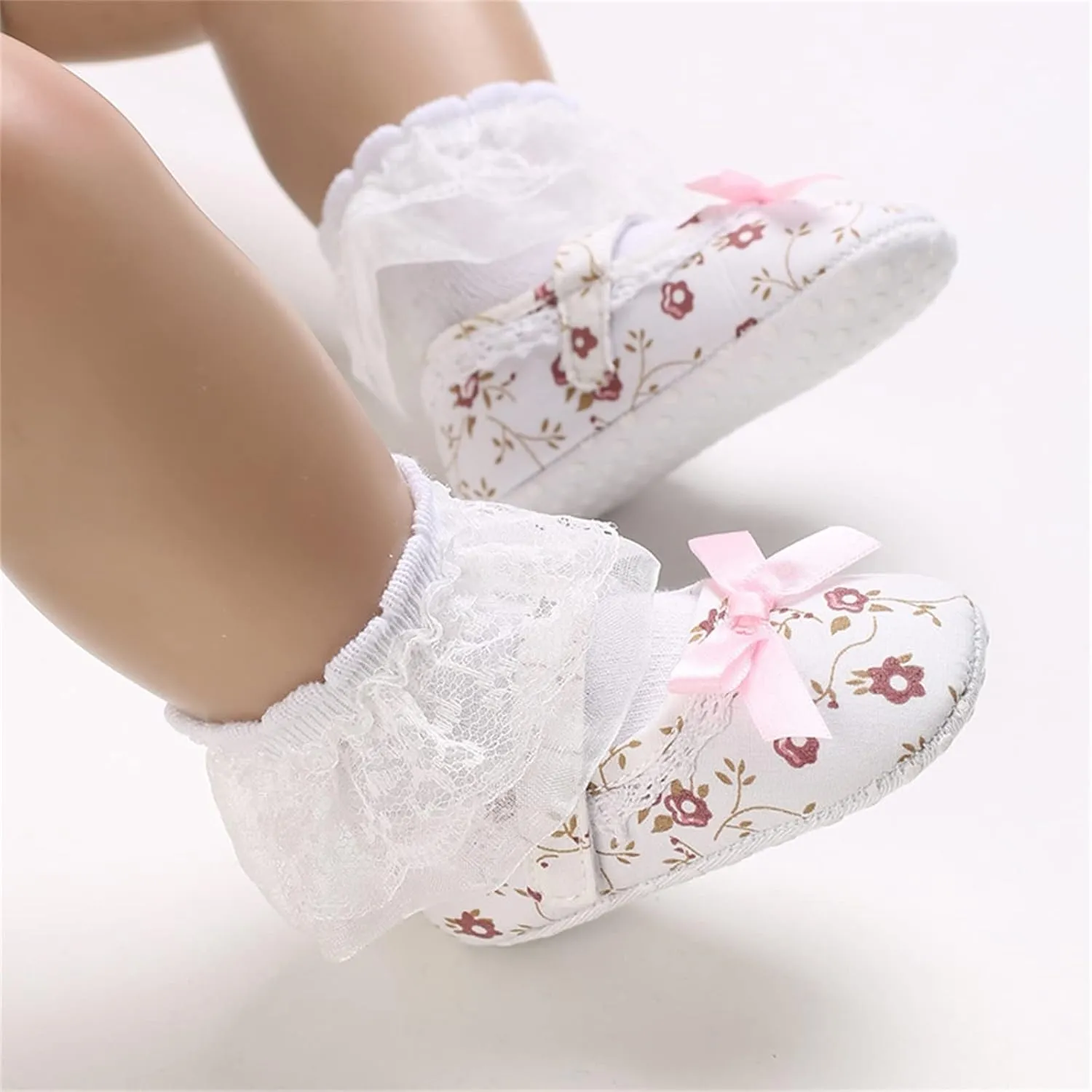 Spring and Summer Children Infant Toddler Shoes Girl Sports Shoes Flat Bottom Round Toe Light Flower Pattern Ribbon Bow Knot Comfortable 9t Shoes