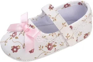 Spring and Summer Children Infant Toddler Shoes Girl Sports Shoes Flat Bottom Round Toe Light Flower Pattern Ribbon Bow Knot Comfortable 9t Shoes