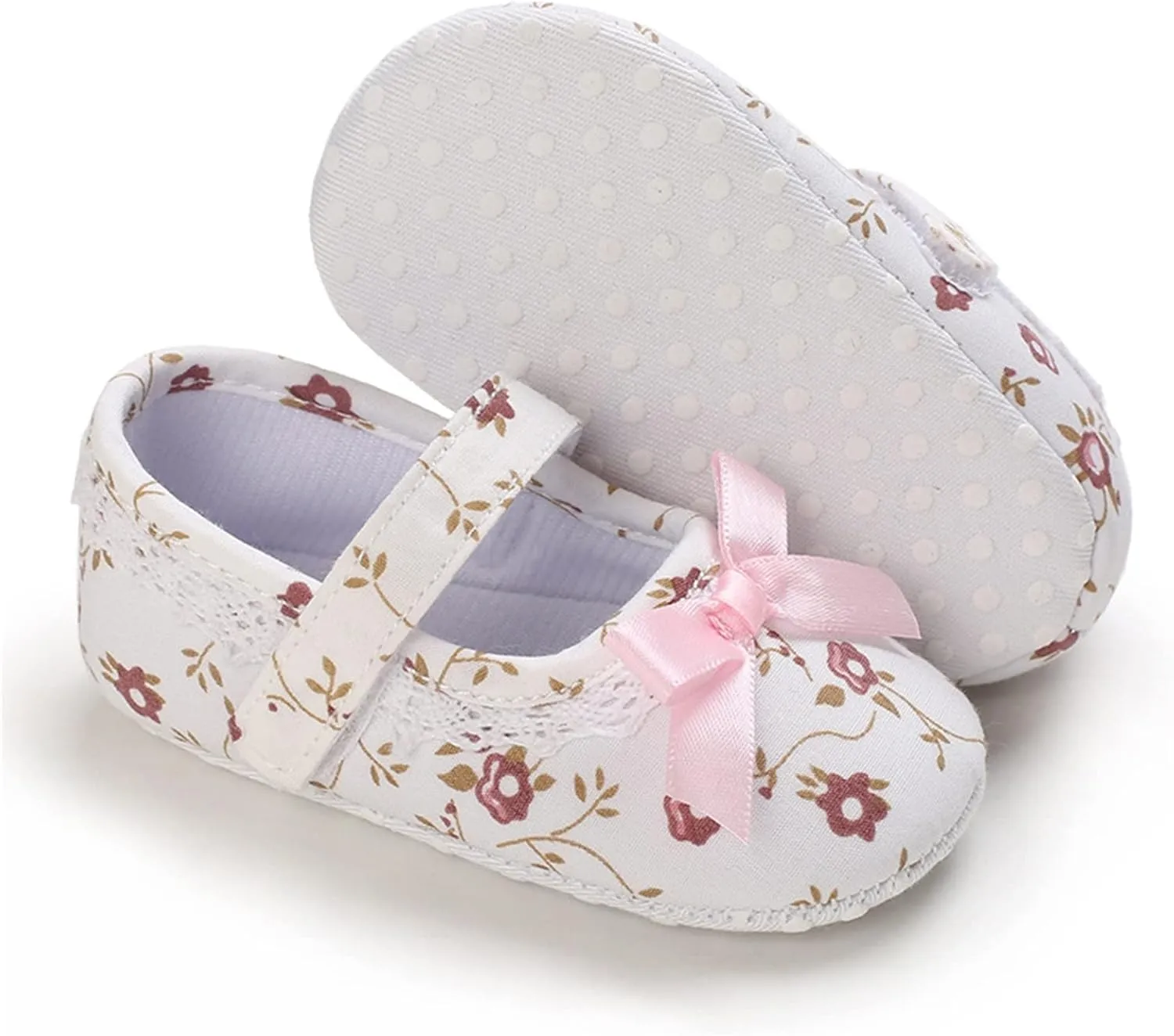 Spring and Summer Children Infant Toddler Shoes Girl Sports Shoes Flat Bottom Round Toe Light Flower Pattern Ribbon Bow Knot Comfortable 9t Shoes