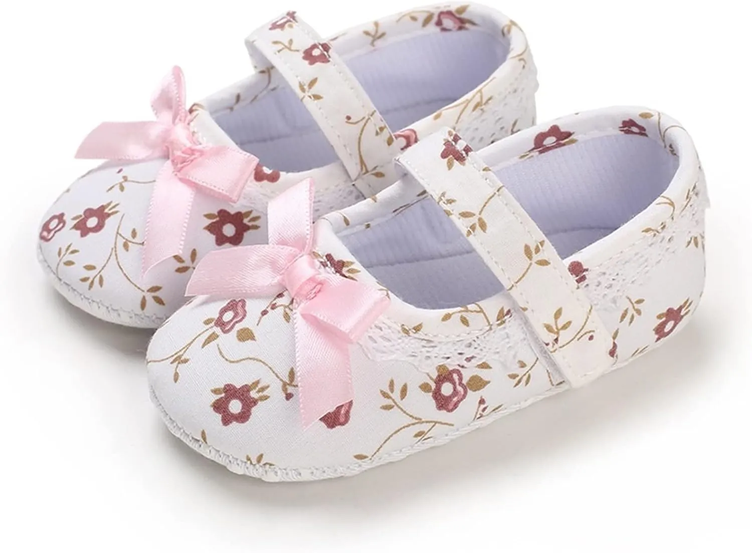 Spring and Summer Children Infant Toddler Shoes Girl Sports Shoes Flat Bottom Round Toe Light Flower Pattern Ribbon Bow Knot Comfortable 9t Shoes