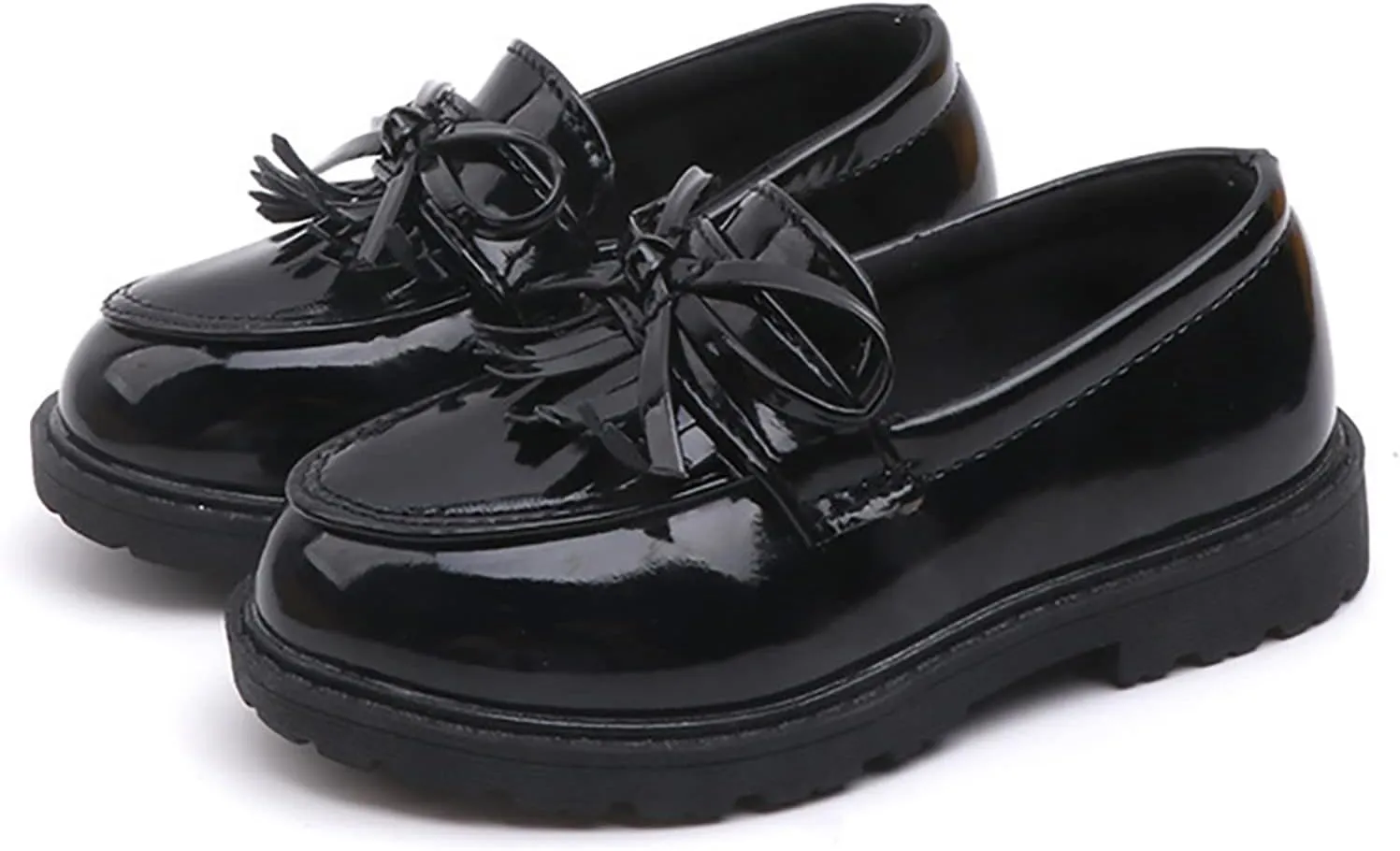 Toddler Boys Girls Leather Sneaker Dress Shoes with Bow School Dance Shoes Loafer High Toe Non Slip Sport Shoes