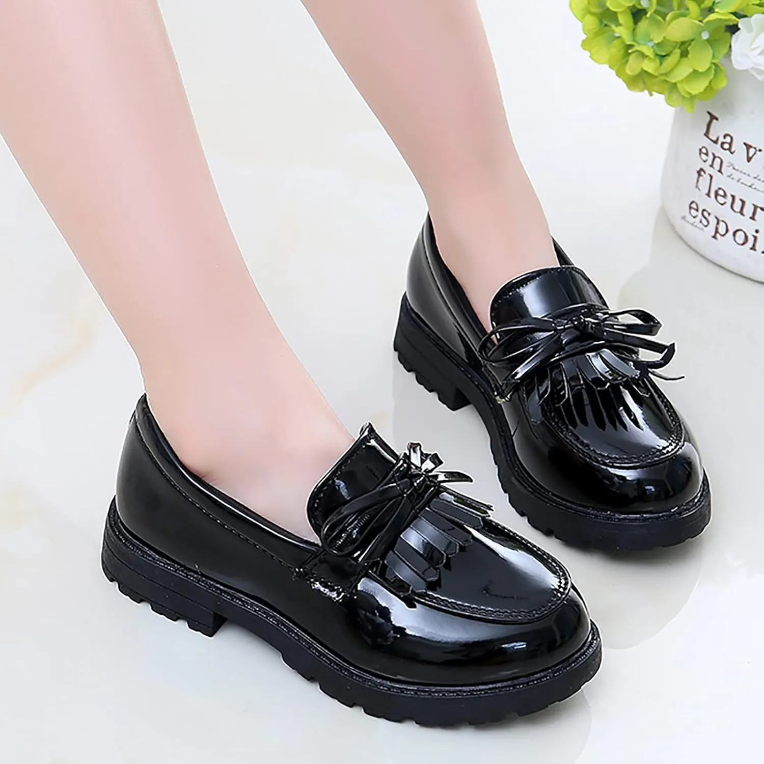 Toddler Boys Girls Leather Sneaker Dress Shoes with Bow School Dance Shoes Loafer High Toe Non Slip Sport Shoes
