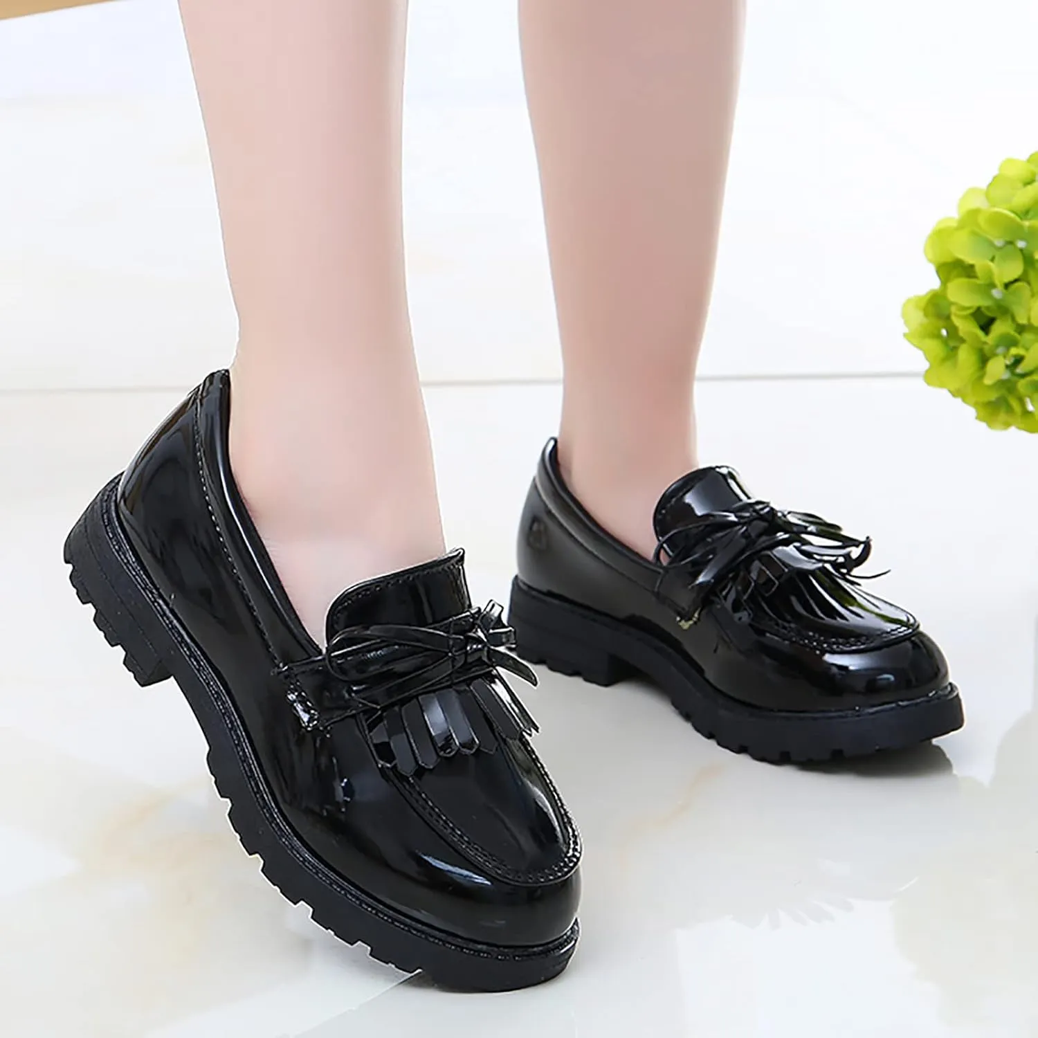 Toddler Boys Girls Leather Sneaker Dress Shoes with Bow School Dance Shoes Loafer High Toe Non Slip Sport Shoes