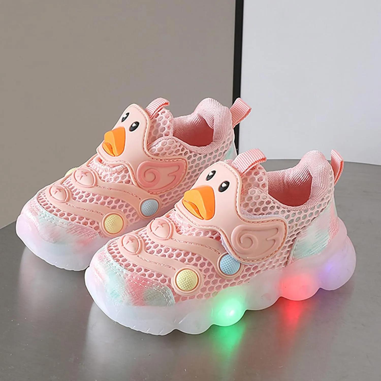Toddler Boys Girls Light Up Sports Shoes Duck LED Flashing Sneakers Lightweight Mesh Breathable Running Sneakers