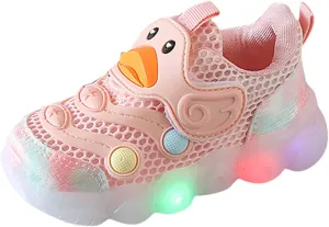 Toddler Boys Girls Light Up Sports Shoes Duck LED Flashing Sneakers Lightweight Mesh Breathable Running Sneakers