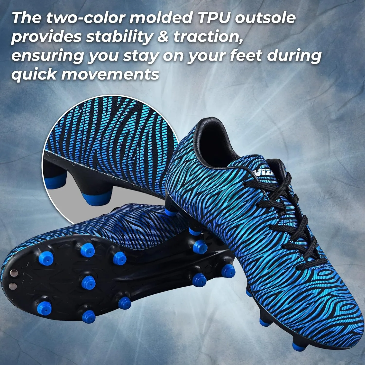 Vizari Teramo Firm Ground Football Shoes for Kids | Youth-Specific Soccer Cleats with Durable TPU Sole for Traction | Adjustable Fit for Boys and Girls with Padded Heel for Comfort and Performance