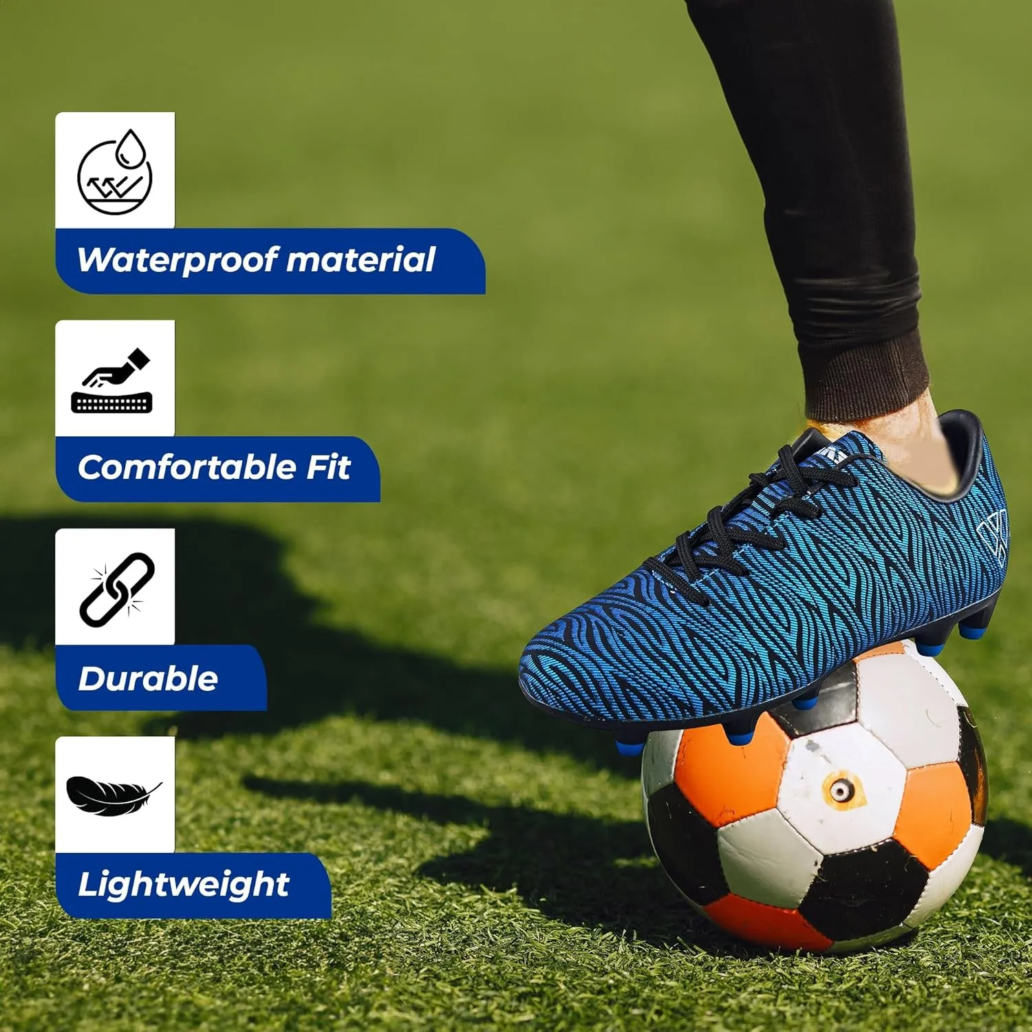 Vizari Teramo Firm Ground Football Shoes for Kids | Youth-Specific Soccer Cleats with Durable TPU Sole for Traction | Adjustable Fit for Boys and Girls with Padded Heel for Comfort and Performance