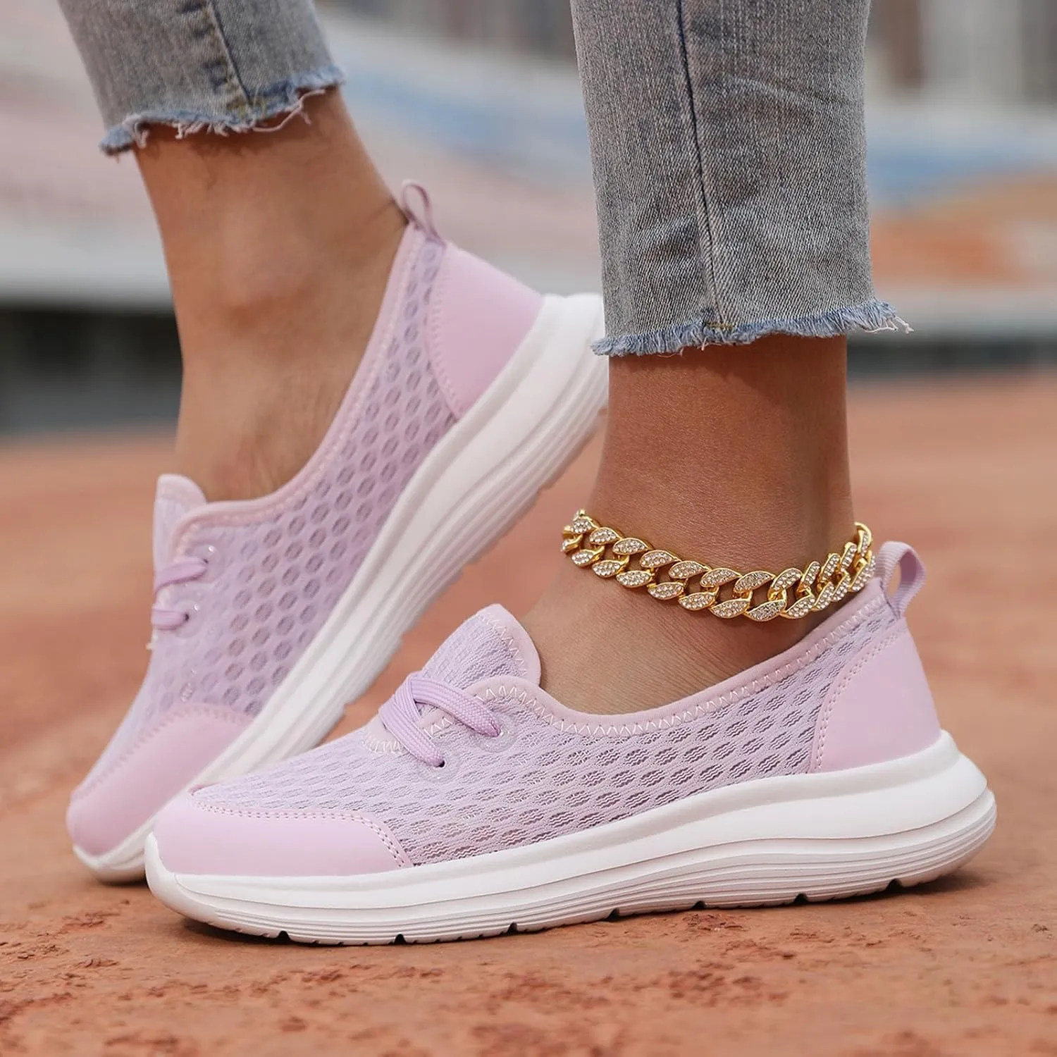Walking Shoes for Women Breathable Mesh Casual Shoes Low Top Flat Soled Workout Shoes Slip On Cushion Shoes