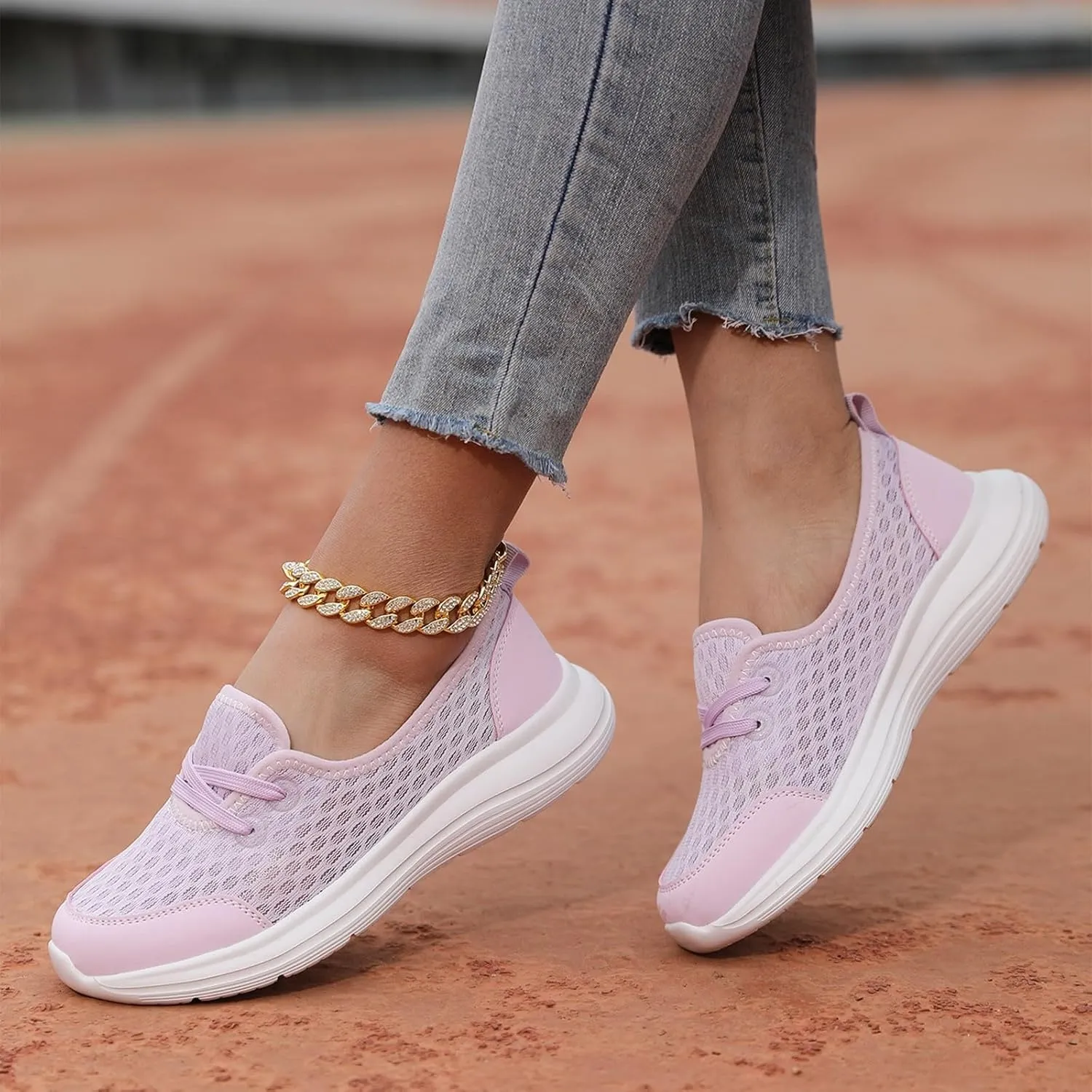 Walking Shoes for Women Breathable Mesh Casual Shoes Low Top Flat Soled Workout Shoes Slip On Cushion Shoes
