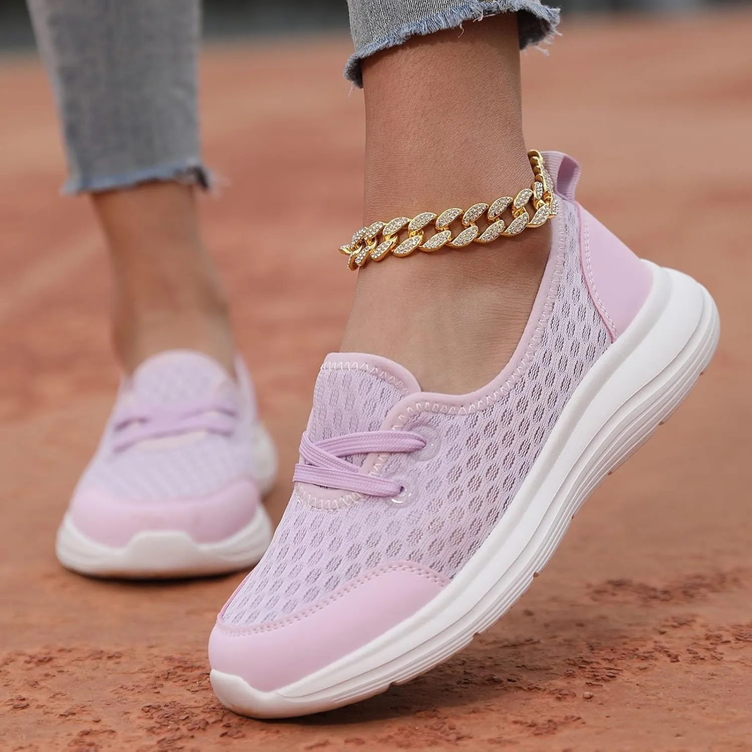 Walking Shoes for Women Breathable Mesh Casual Shoes Low Top Flat Soled Workout Shoes Slip On Cushion Shoes
