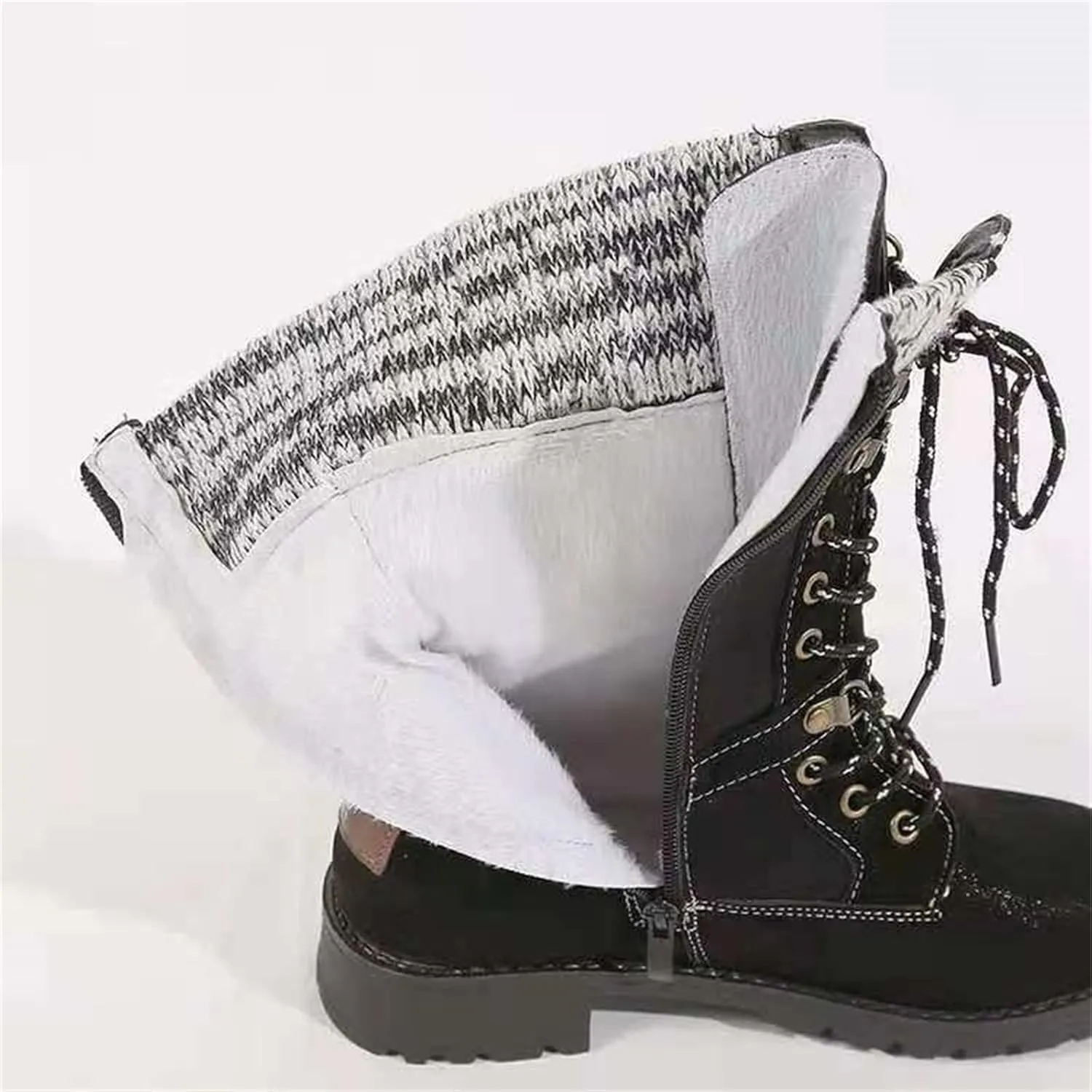 Winter Boots For Women 2022 Trendy Lace-up Combat Boots Mid-calf Military Booties Side Zipper Platform Warm Walking Shoe