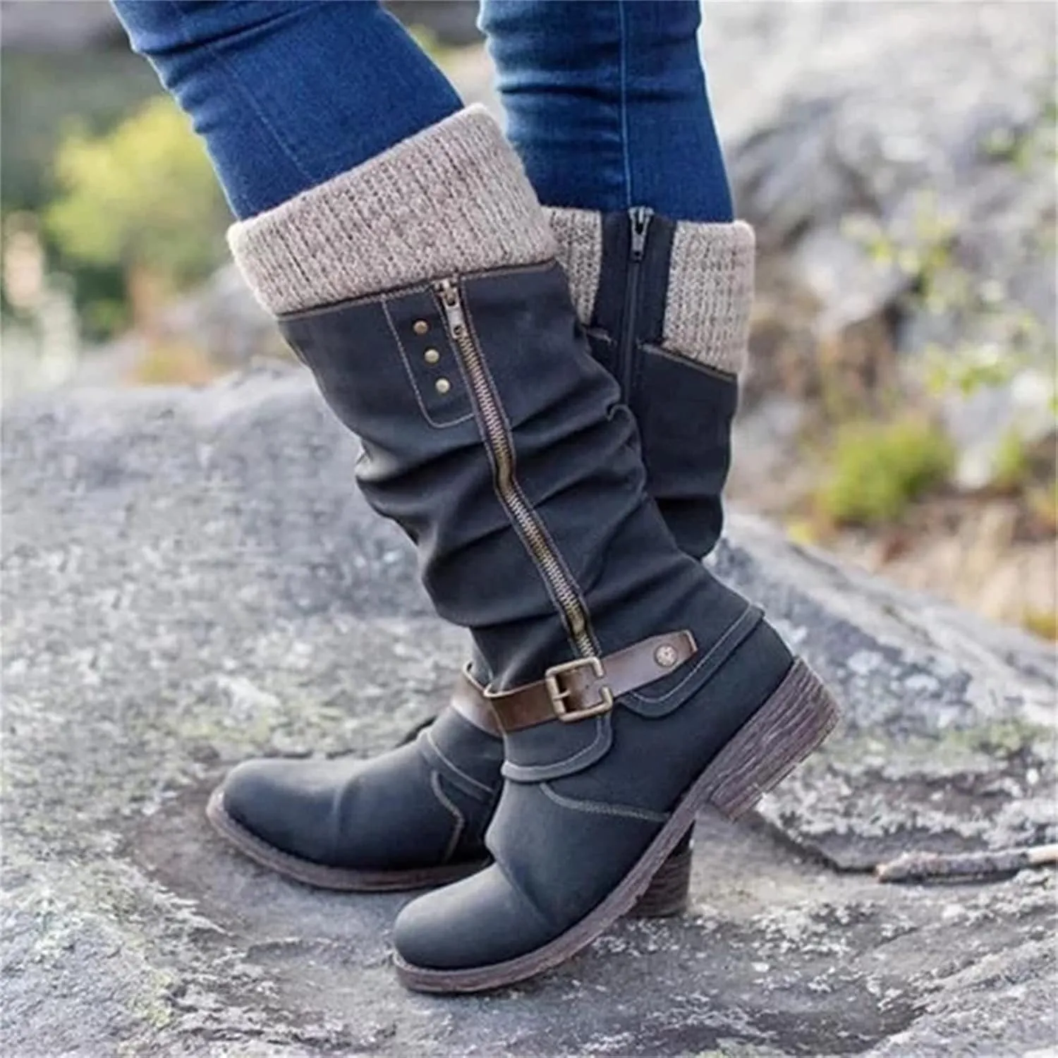 Winter Boots For Women 2022 Trendy Lace-up Combat Boots Mid-calf Military Booties Side Zipper Platform Warm Walking Shoe