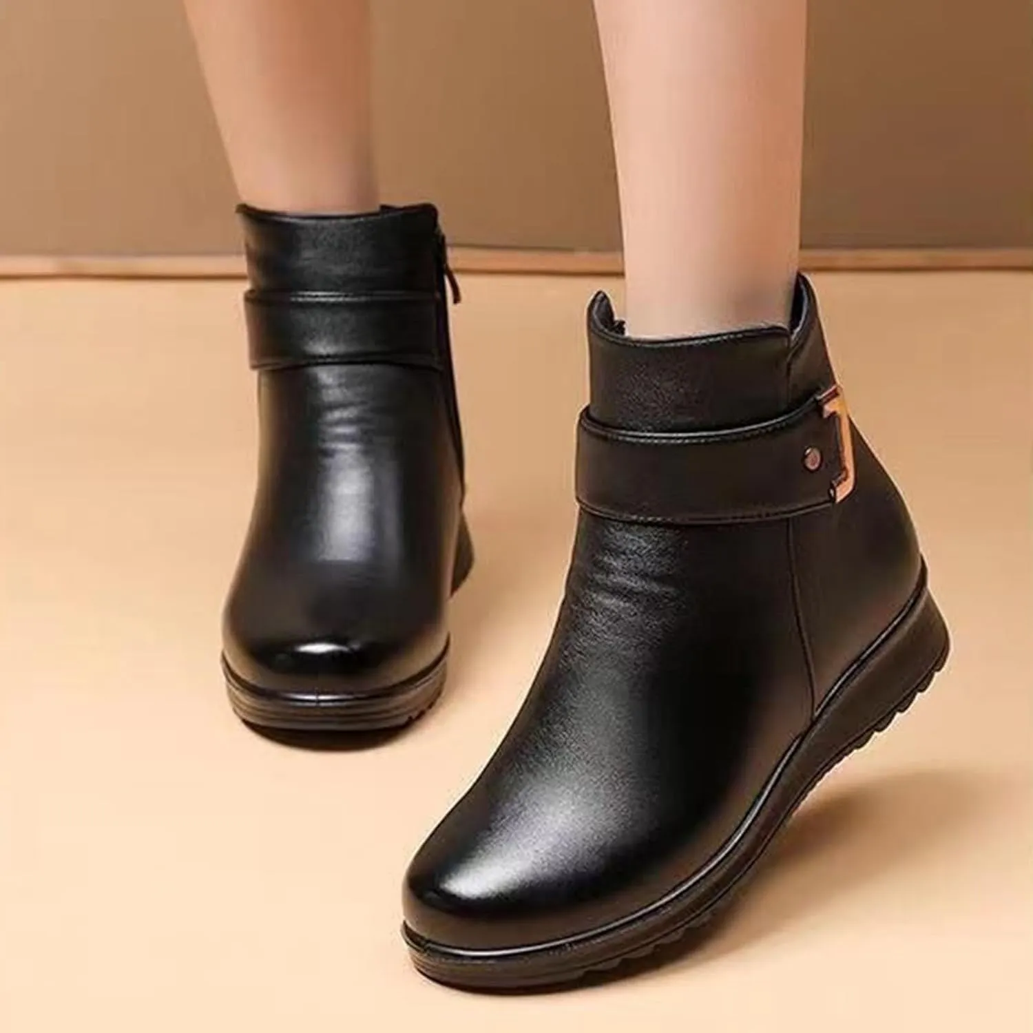 Winter Boots for Women 2024 Trendy Snow Boots for Women Slip On Hundred Fashion High-Grade Leather Boots Short Boots