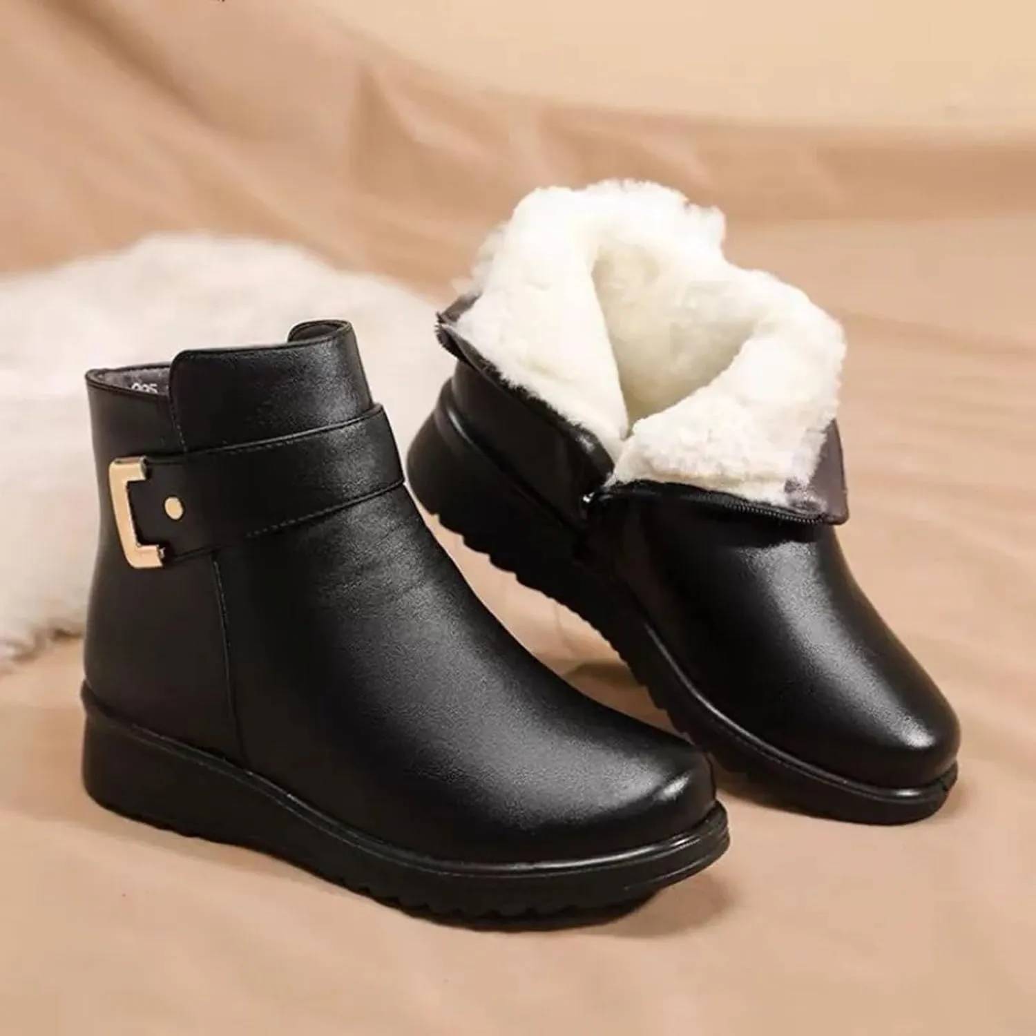 Winter Boots for Women 2024 Trendy Snow Boots for Women Slip On Hundred Fashion High-Grade Leather Boots Short Boots