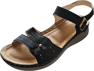 Women Hook and Eye Sandals Platform Heighten Solid Durable Shoe Hollow Out Trendy Summer Sandal Open Toe Casual Flat