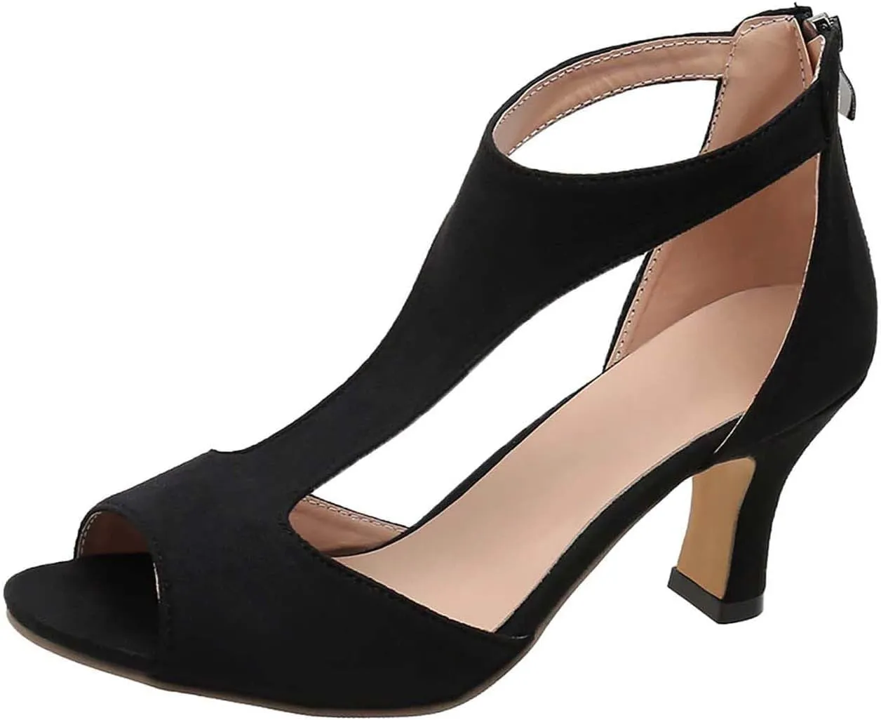 Women's Elegant Fish Mouth Sandals Back Zipper High Heel Summer Party Durable Non-Slip Shoe Hollow Out Sexy Sandal